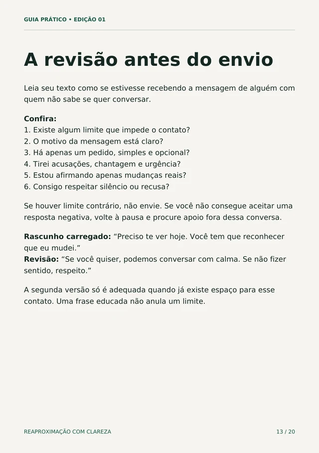 Página real do guia com revisão e seis perguntas antes do envio